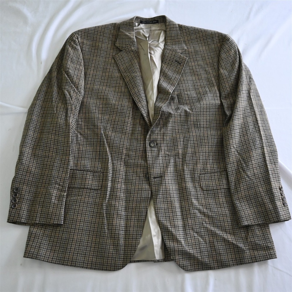 IZOD 48R‎ Brown Houndstooth Soft Tweed Wool Blazer Suit Jacket Sport Coat